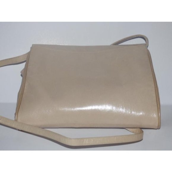 Vintage BOHO Bally Taupe Patent Leather Textured Geometric Design 2-Way Bag - Picture 5 of 12